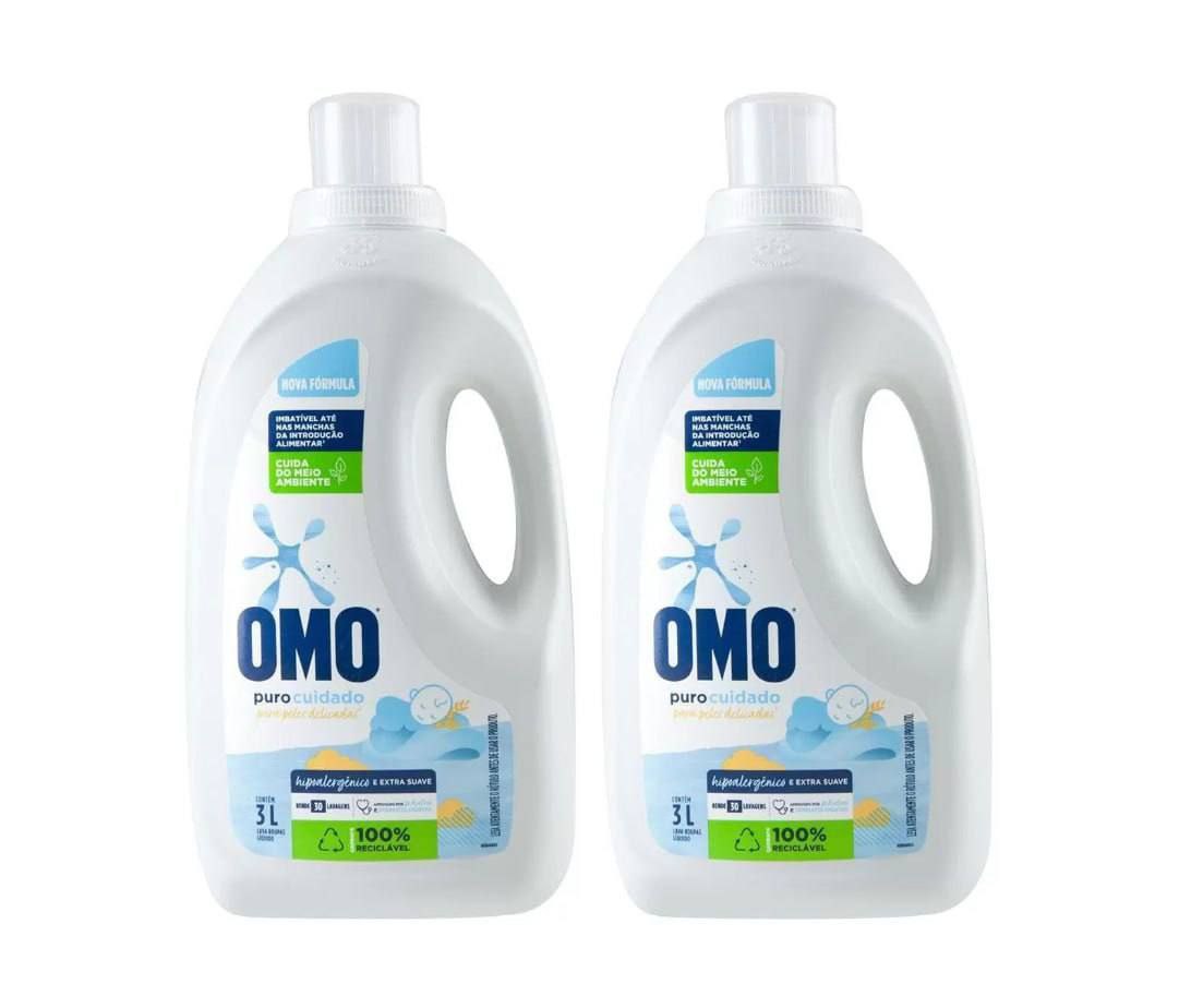 Kit Sabão Líquido Omo Puro Cuidado 3L 2 Unidades
