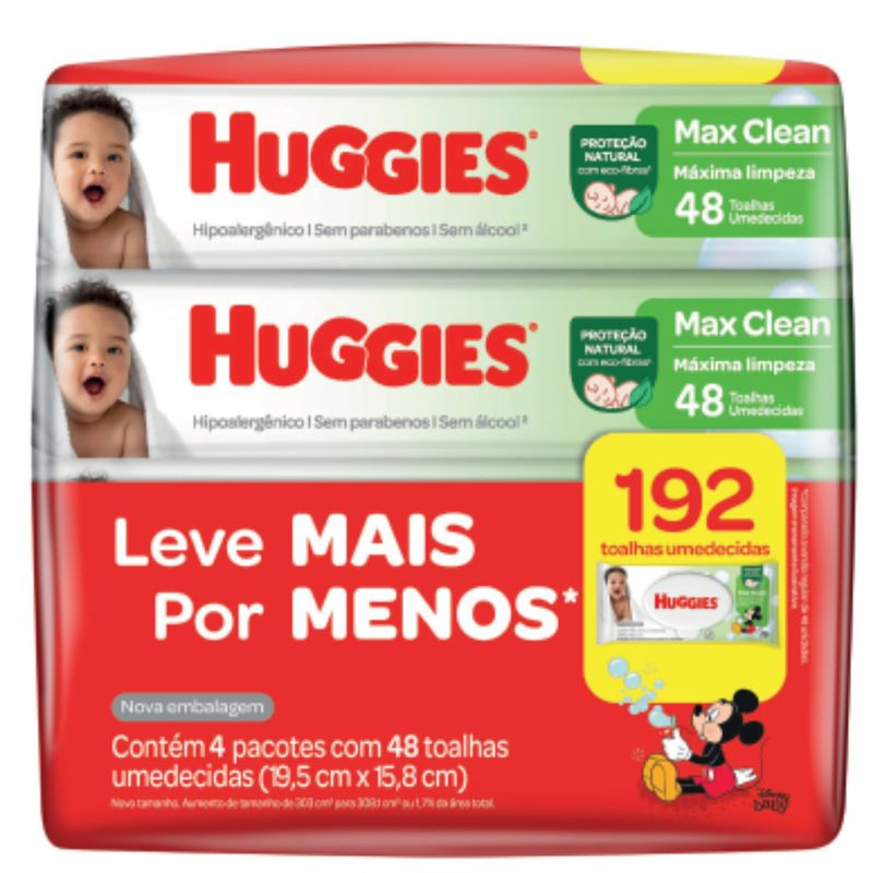 Lenços Umedecidos Huggies Max Clean - 192 Unidades