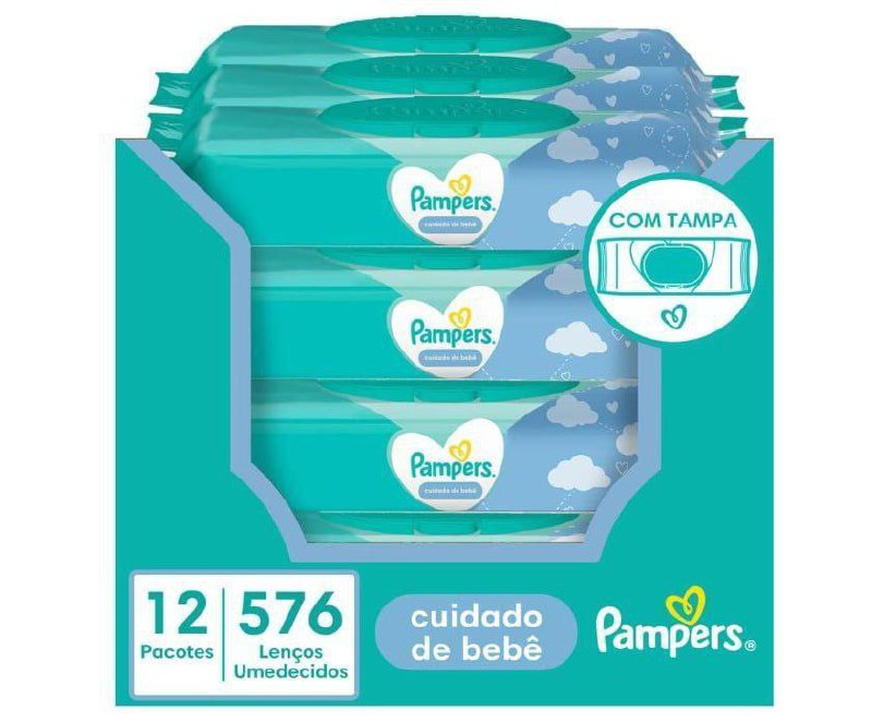 Lenços Umedecidos Pampers Cuidado de Bebê - 576 Unidades (12 pacotes com 48 un cada)