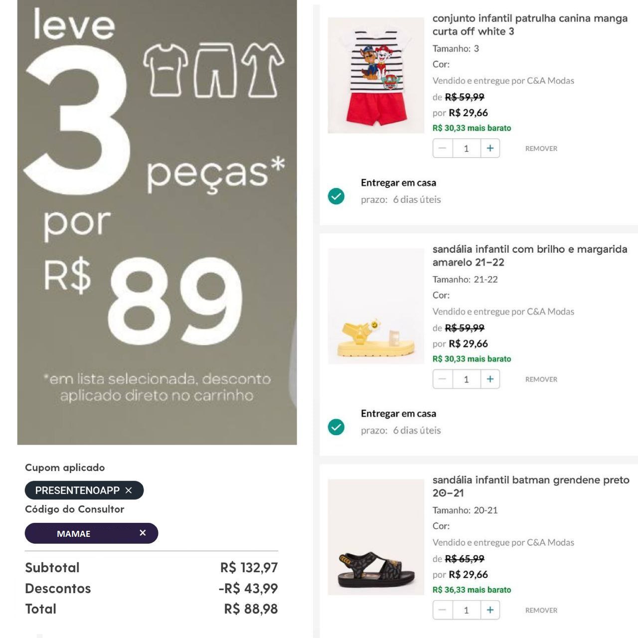 Leve 3 Peças por R$ 89,00 na C&A