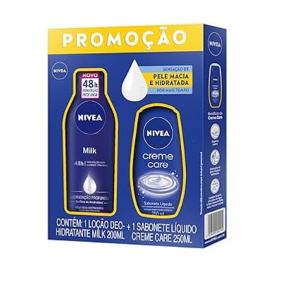 NIVEA Kit Loção Hidratante Milk Pele Seca a Extrasseca 200ml + Sabonete Líquido Creme Care 250ml-embalagem variável