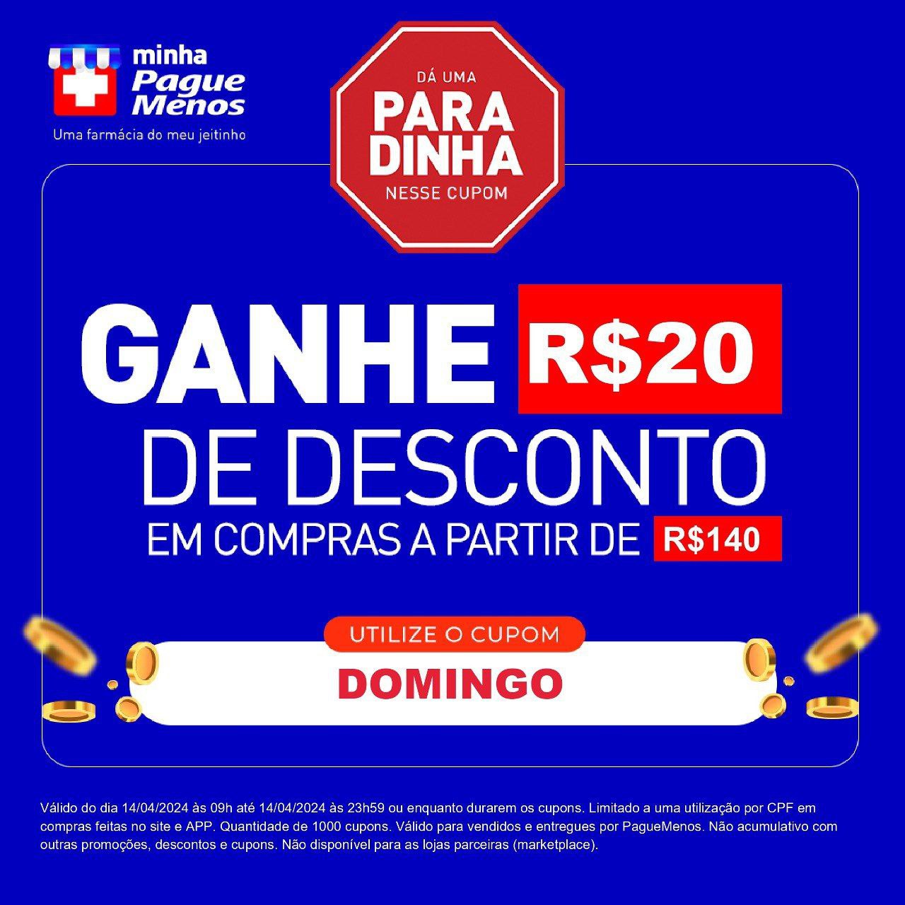 🚨 Novo cupom liberado na Pague Menos. Poucos cupons disponíveis!