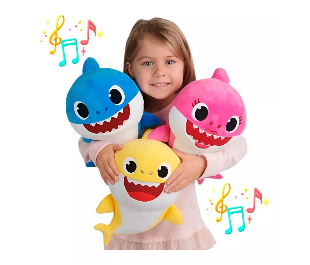 Pelúcias Baby Shark Tubarão Musicais 25cm 3 unidades