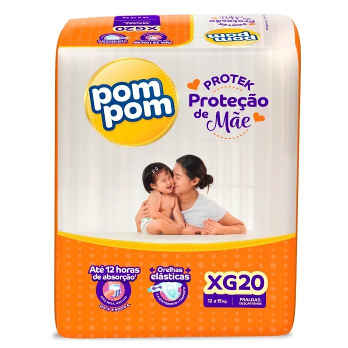 Pom Pom Fralda Protek Proteção De Mãe Jumbo Xg 20 Unidades