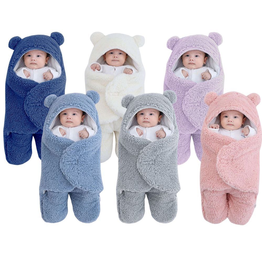 Saco de Dormir Bebe Ursinho com Sherpa Inverno Menina e Menino Charutinho Enrolar o Bebe | 2 CORES
