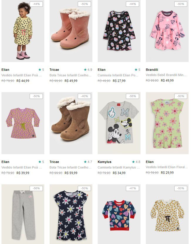 Seleção Moda Infantil com até 80% OFF