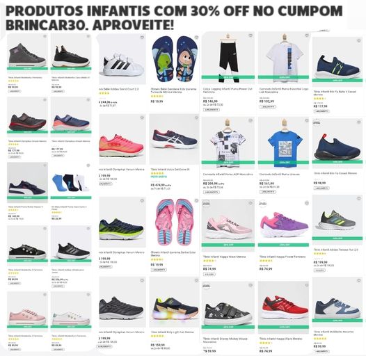 Tênis e itens infantis com cupom de 30% off* 😱😱