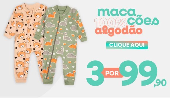 😍 3 Macacões de Algodão por R$99,90