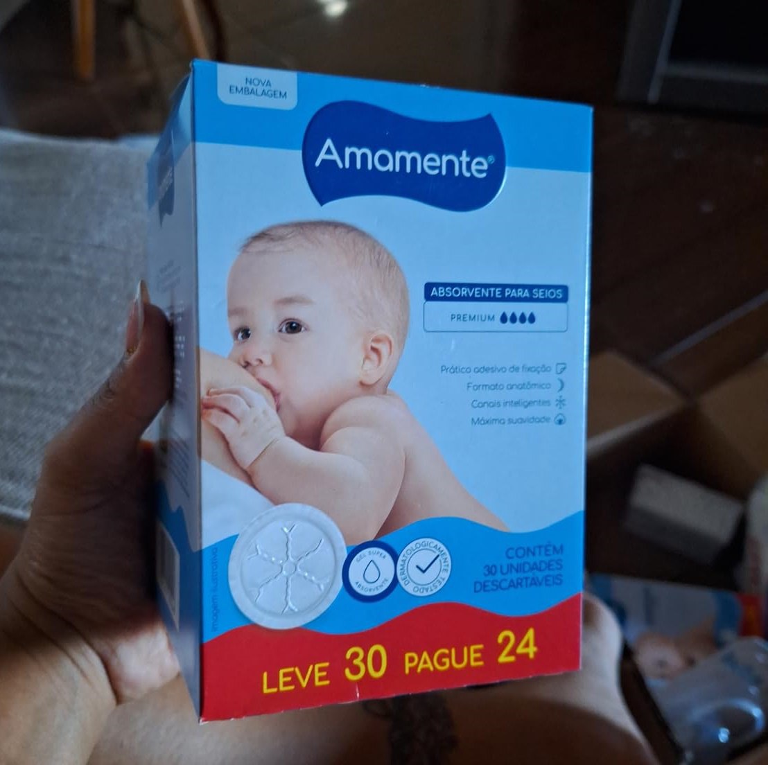 Absorvente para Seios, Descartável com 30 Unidades, Amamente