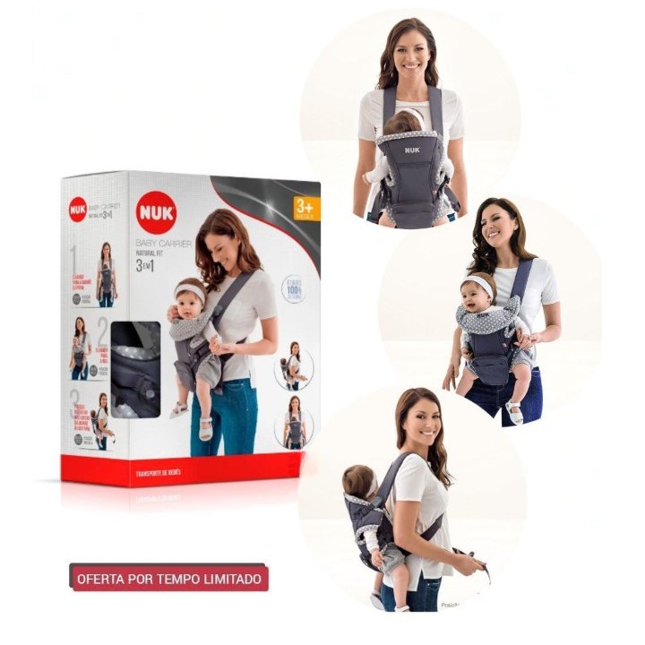 Canguru Baby Carrier Natural Fit 3 em 1, Nuk - Cinza por R$59.49
