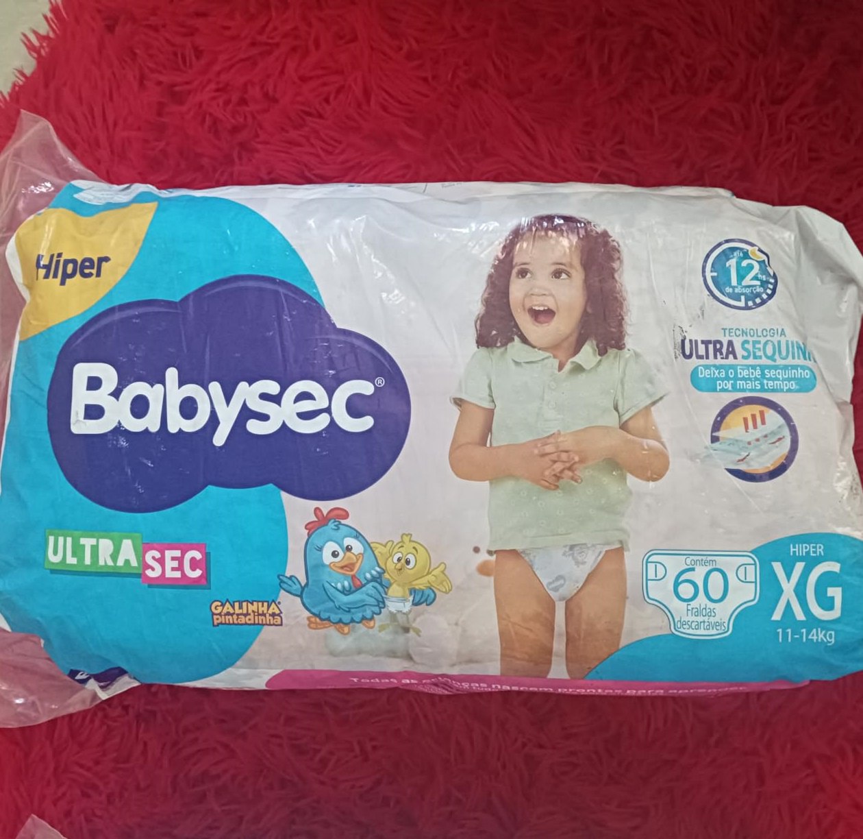 Fralda Babysec Ultrasec Galinha Pintadinha, Azul, XG, 60 unidades