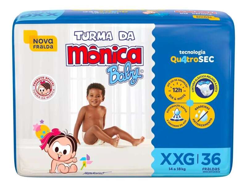 Fralda Descartável Turma da Mônica Baby XXG com 36 Unidades