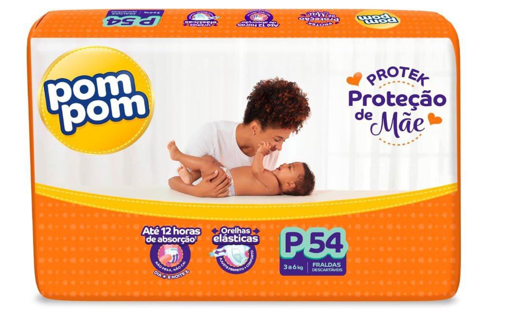 Fralda Pom Pom Protek Proteção de Mãe Mega P 54 Unidades