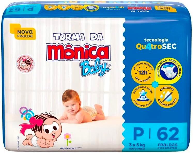 Fralda Turma da Monica Baby P com 62 Unidades