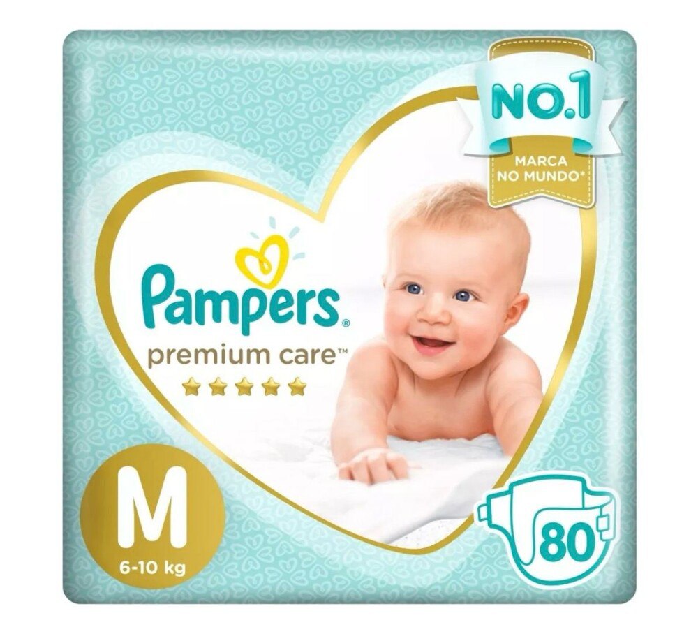 Fraldas Pampers Premium Care M com 80