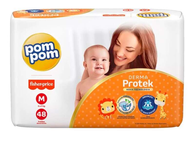Fraldas Pom Pom Derma Protek M com 48 unidades