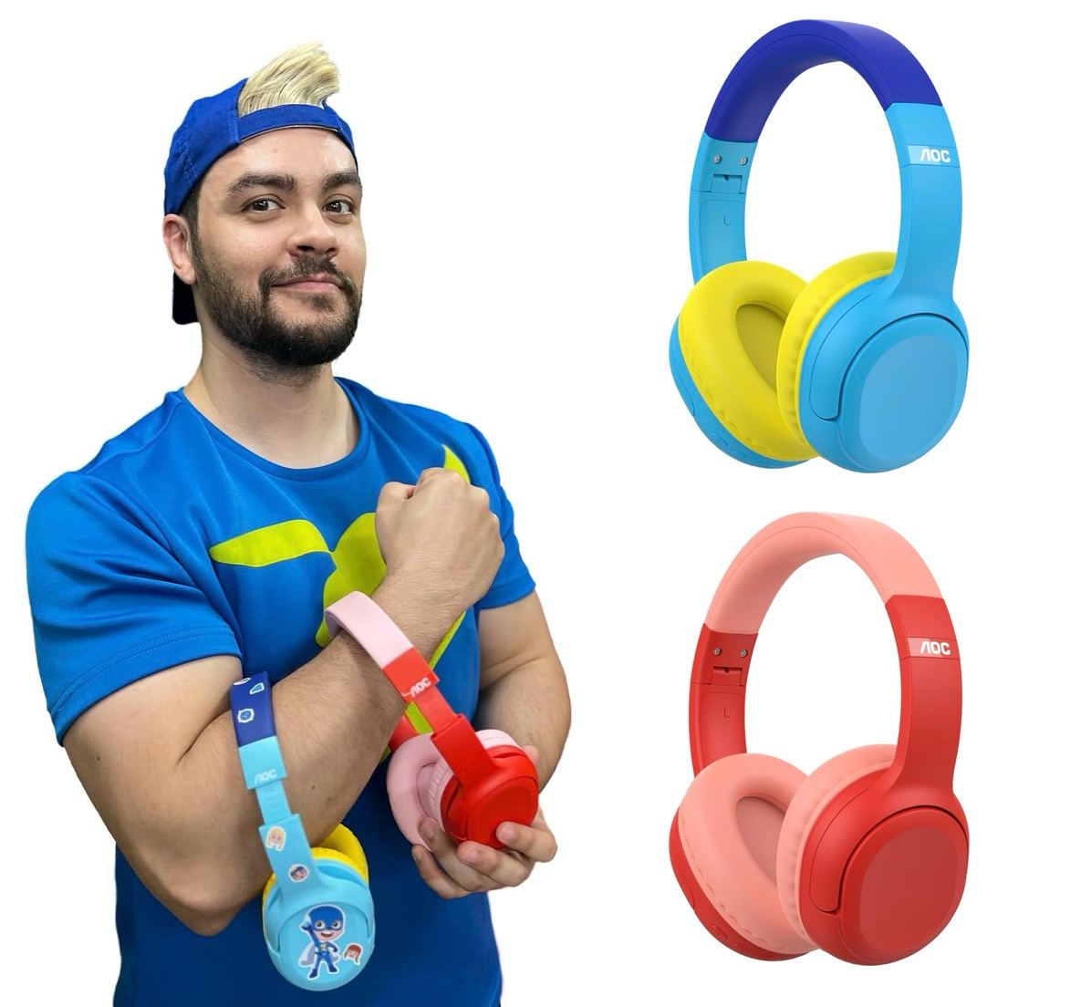 Headphone Bluetooth Luccas Neto Aventureiro com adesivos para personalizar seu fone! AOC