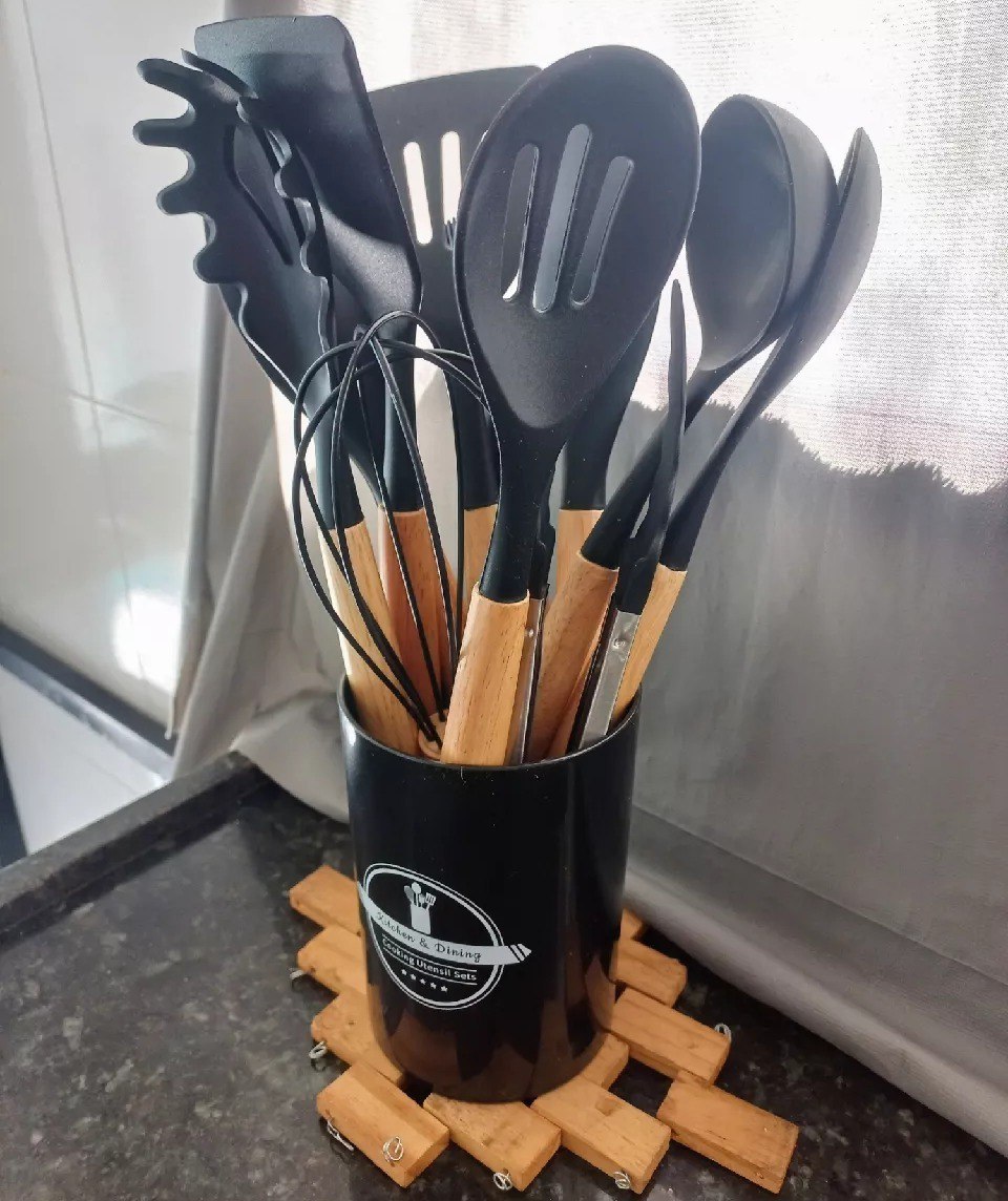 Jogo 12 Peças Utensílios de Cozinha Silicone Colher Espátula Entrega rápida