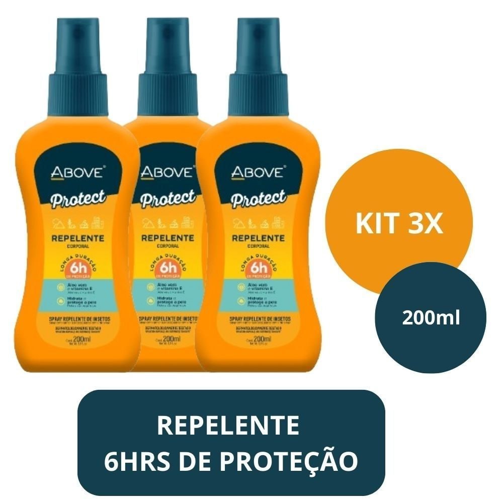 Kit 3 Repelente Spray 6h Proteção Contra Insetos 200ml Above