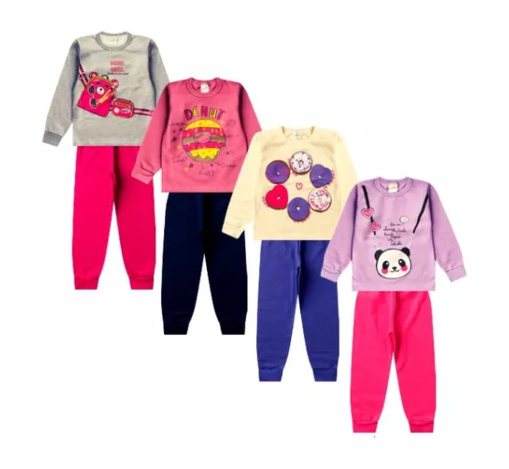 Kit 4 conjuntos moletom menina (1 ao 8)