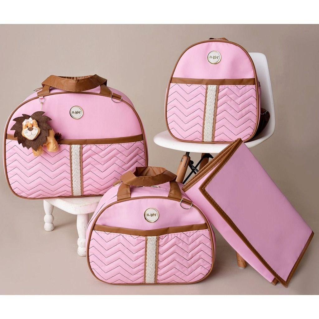 Kit 4 peças de Bolsas Mala Maternidade para Bebê Menina Menino Varias Cores