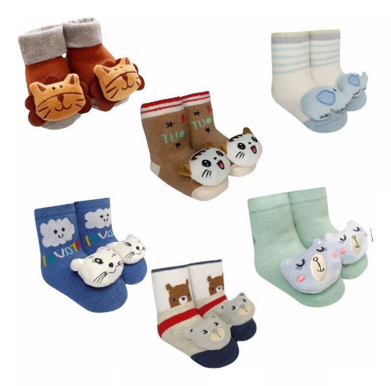 Kit 6 Pares Meia 3D Chocalho (0 a 24 meses)