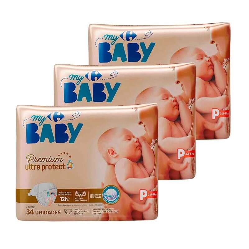 Kit Fraldas Carrefour My Baby P com 102 Unidades