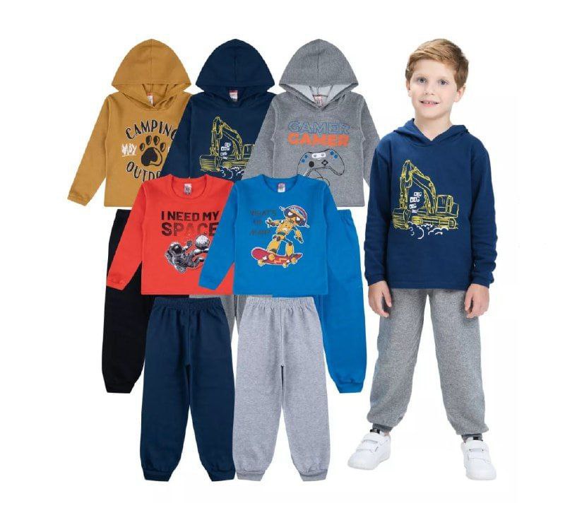Kit Moletom Infantil Menino 5 conjuntos (1 ao 8)