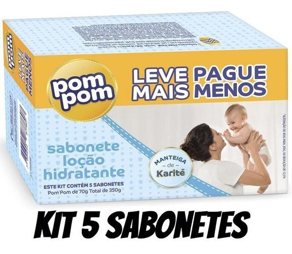 Kit Sabonete em Barra Pom Pom Loção Hidratante com 5 unidades de 70g cada
