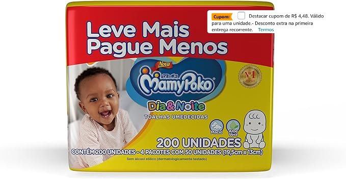Lenço Umedecido Mamypoko Dia&Noite 200 unidades (4 pacotes)