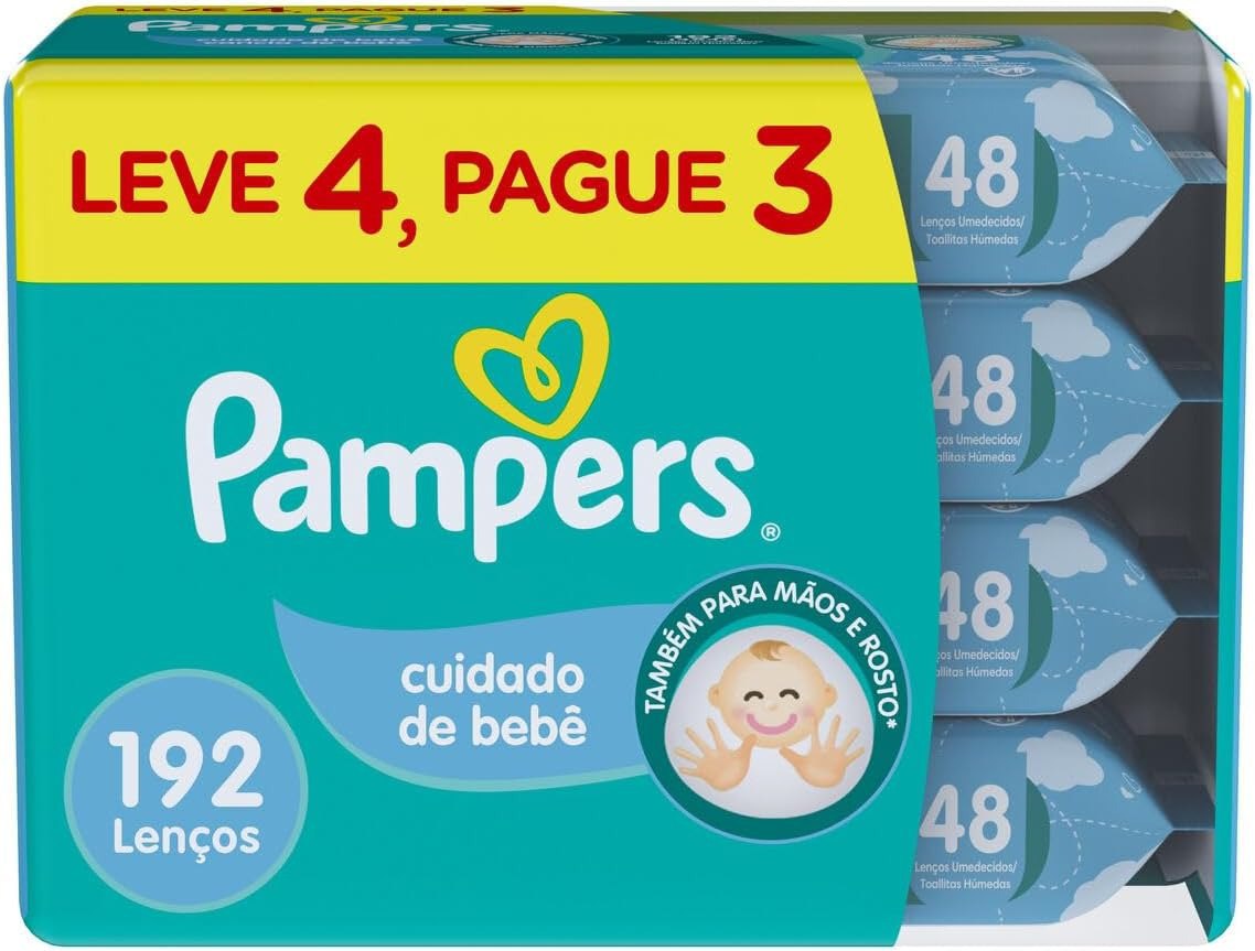 Lenços Pampers Umedecidos Cuidado de Bebê 192 Unidades