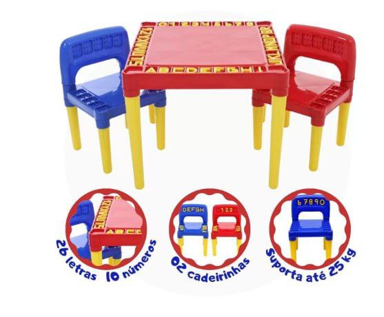 Mesa Infantil Com 2 Cadeiras Educativa Para Criancas Tritec