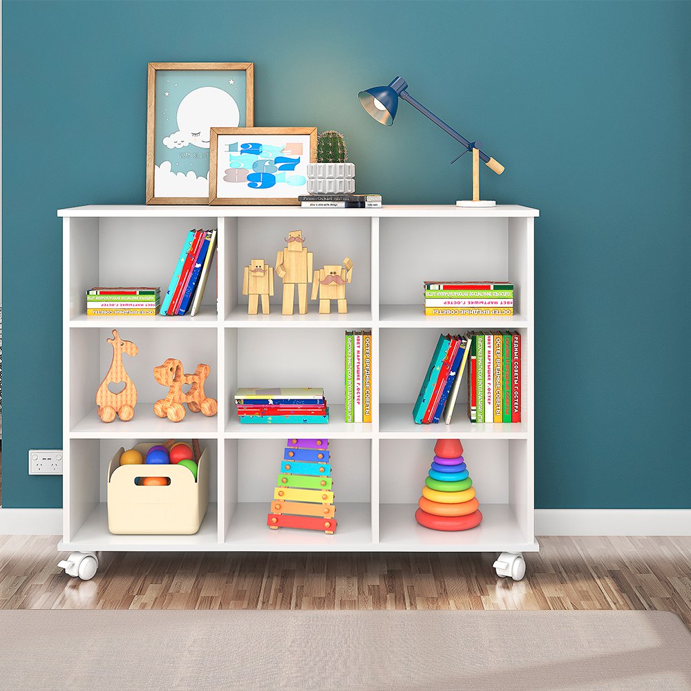 Nicho Organizador de Brinquedos c/ Rodízios 9 Nichos Multiuso Armário/ Gaveteiro Opcional vendido separadamente.