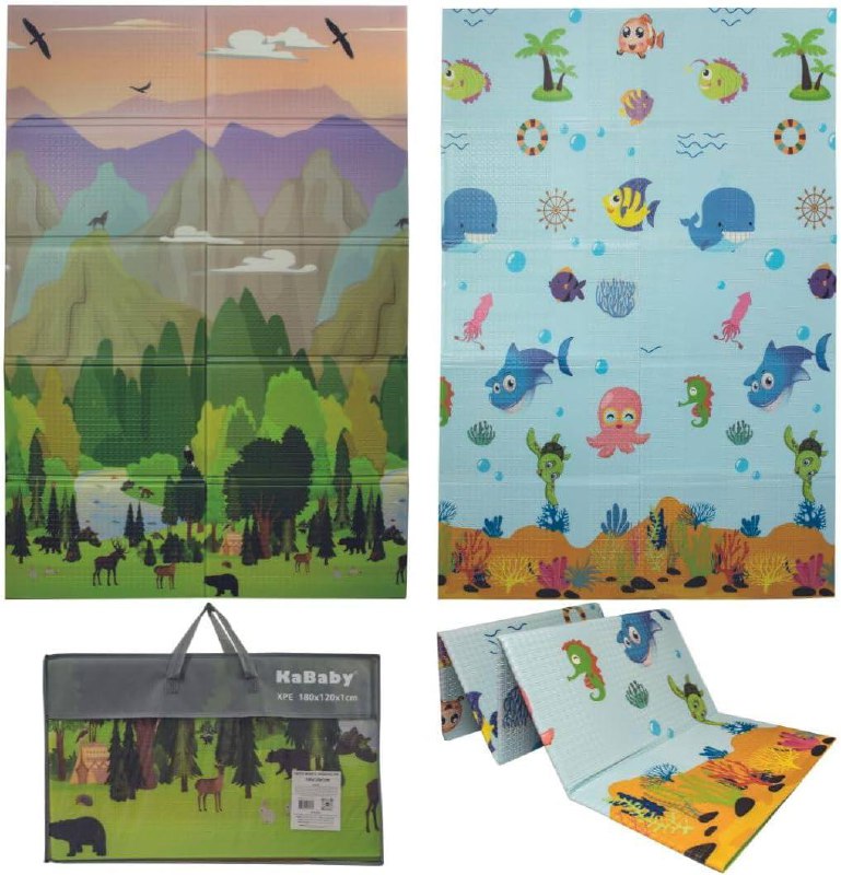 Tapete Infantil De Atividades Tatame Emborrachado Dobrável Dupla Face Selva e Mar - Kababy*