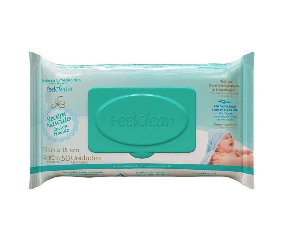Toalha Umedecida Recem Nascido FeelClean 50 unidades