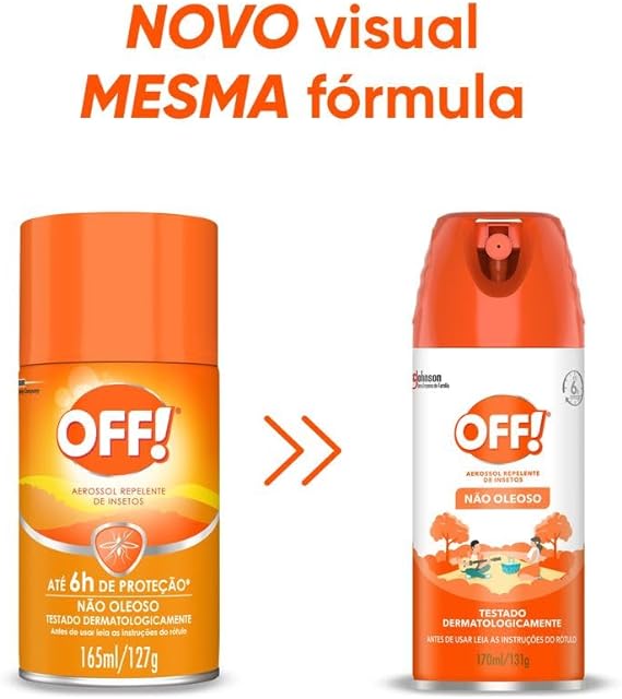 VAI ACABAR RÁPIDO! 😍 OFF Family, Aerossol Repelente de Mosquitos e Insetos, Nova embalagem, Até 6h de proteção, Não Oleoso, Testado dermatologicamente, 165ml