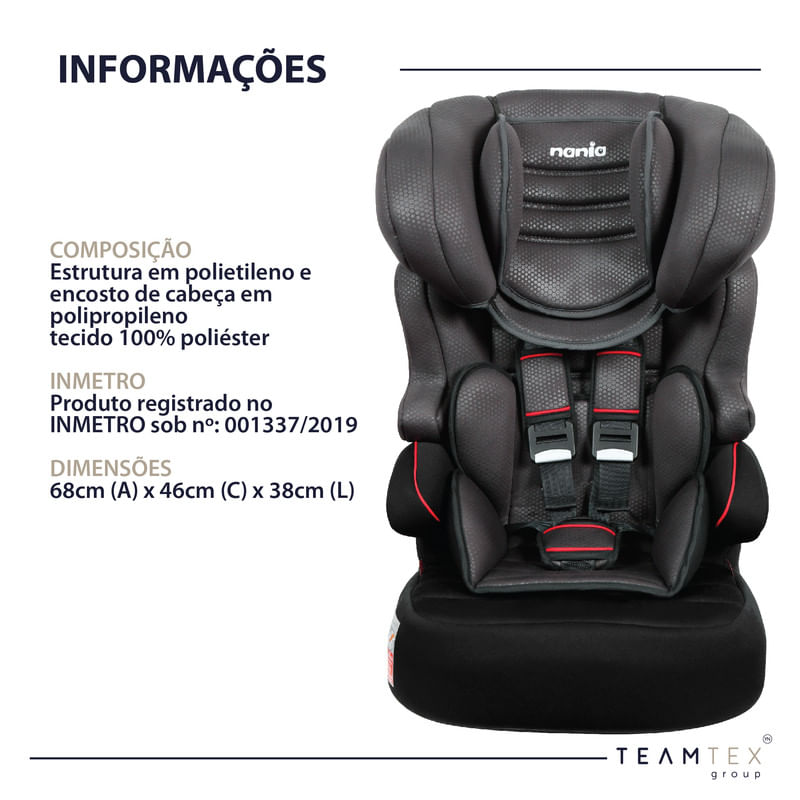 Cadeirinha para Auto Nania Beline Noir Cinza Chumbo Suporta até 36Kg