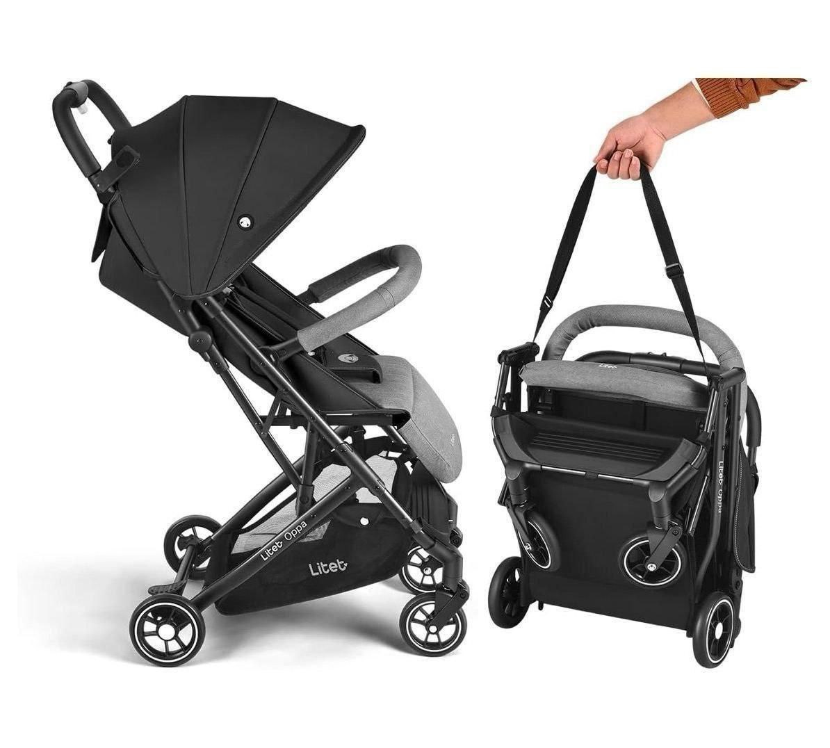 Carrinho de Bebe Compacto 0-15 Kg Oppa Preto e Cinza Litet - BB465