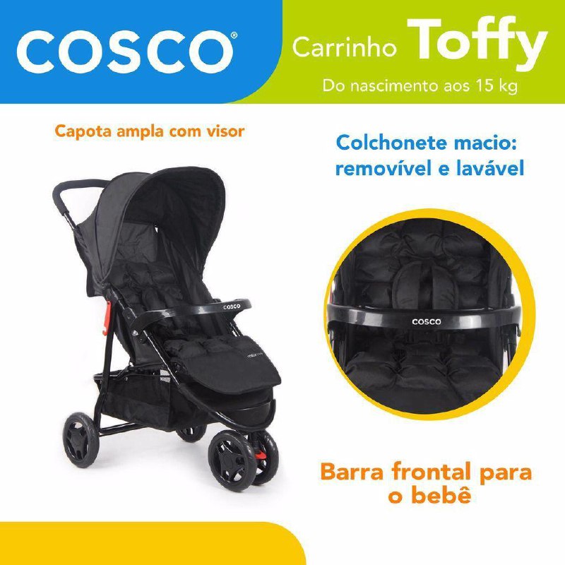 Carrinho De Bebê Toffy Cosco - 0 À 15 Kg - Preto Absoluto