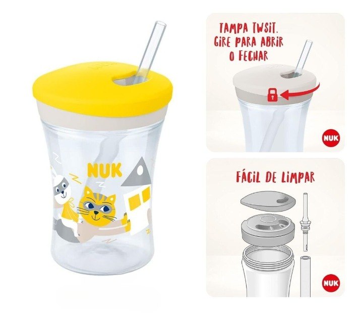 Copo Action Evolution com Canudo 230 ml - NUK, amarelo