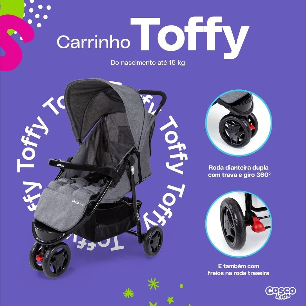 Cosco Kids, Carrinho de Bebê Toffy, Cinza Mescla