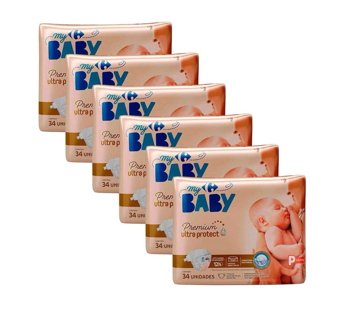 Fralda Carrefour My Baby P Soft & Protect 204 Unidades