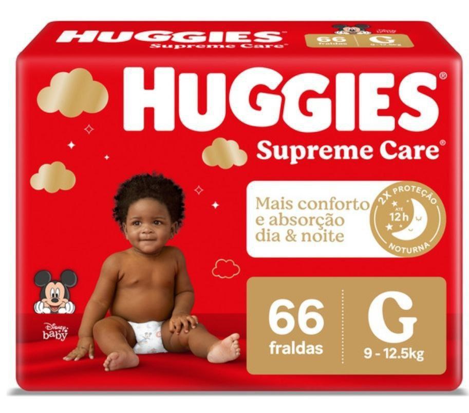 Fralda Huggies Supreme Care G com 66 unidades