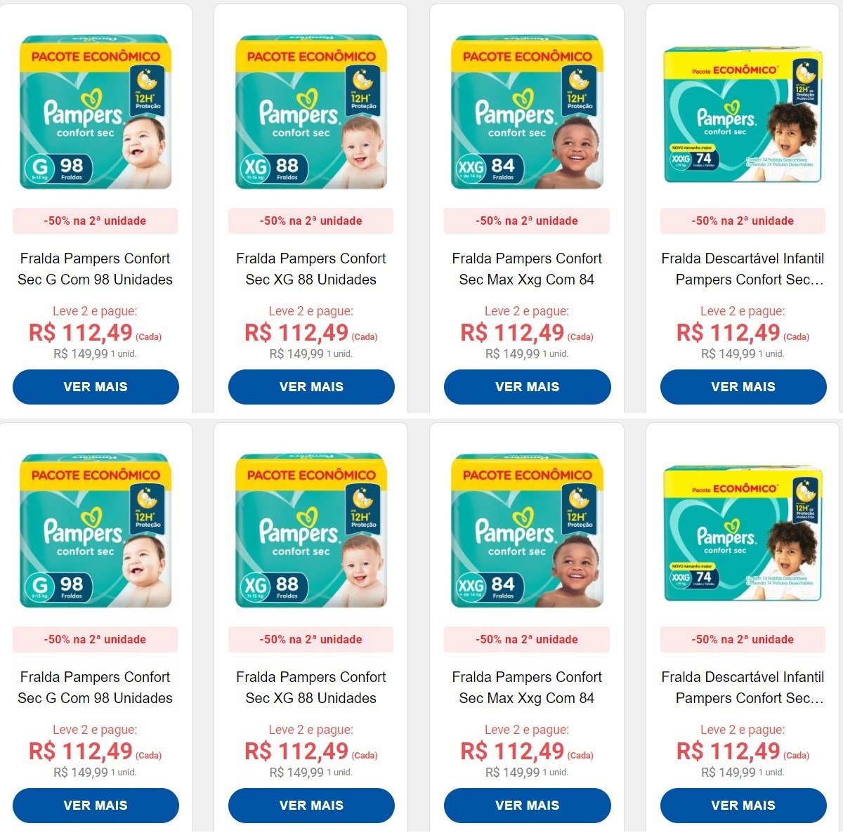Fralda Pampers Confort Sec M, XG, XXG e XXXG
