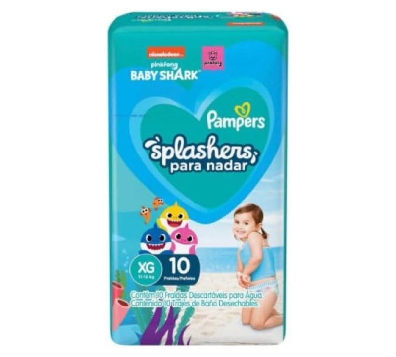 Fralda para Água Pampers Splashers Baby Shark XG 10 Unidades