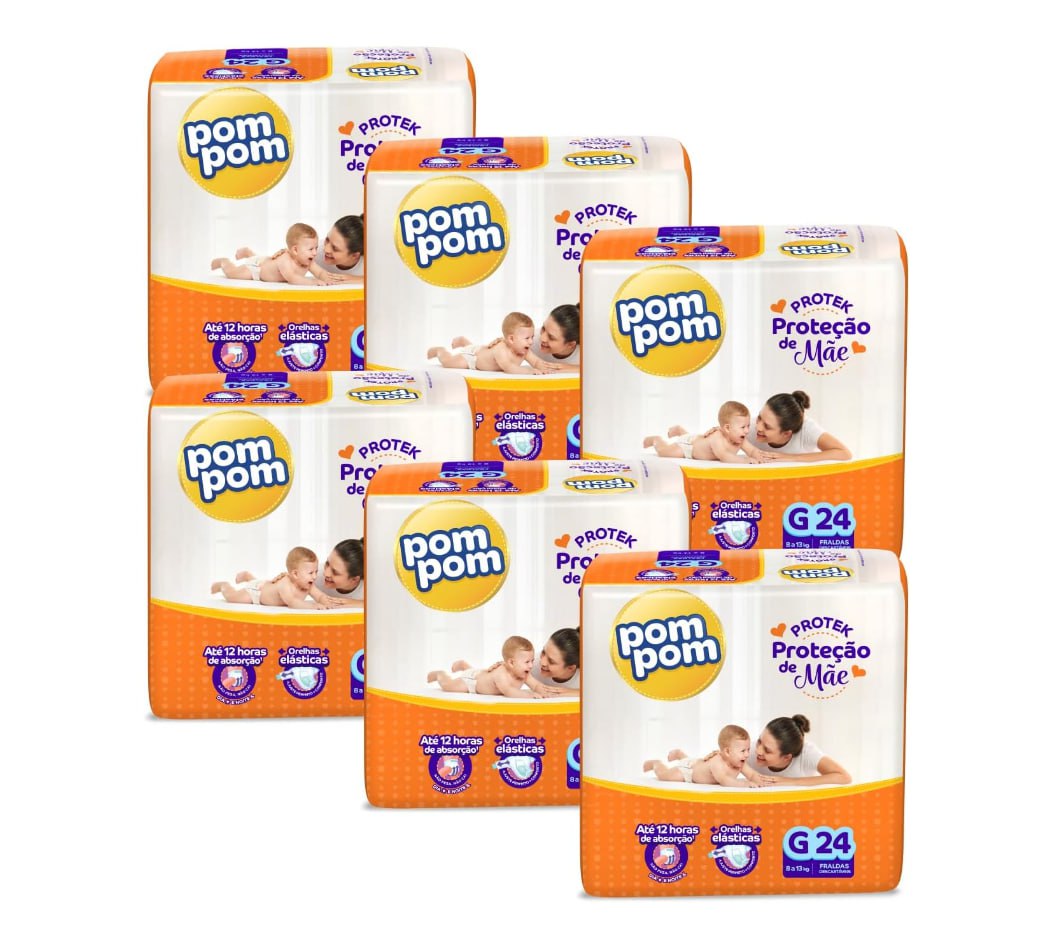 Fralda Pom Pom Protek Proteção de Mãe  G 144 unidades