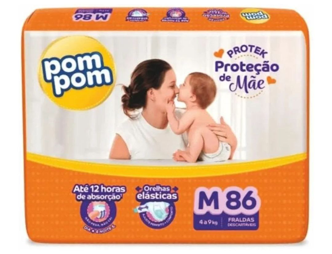 Fralda Pom Pom Protek Proteção de Mãe Hiper M 86 Unidades