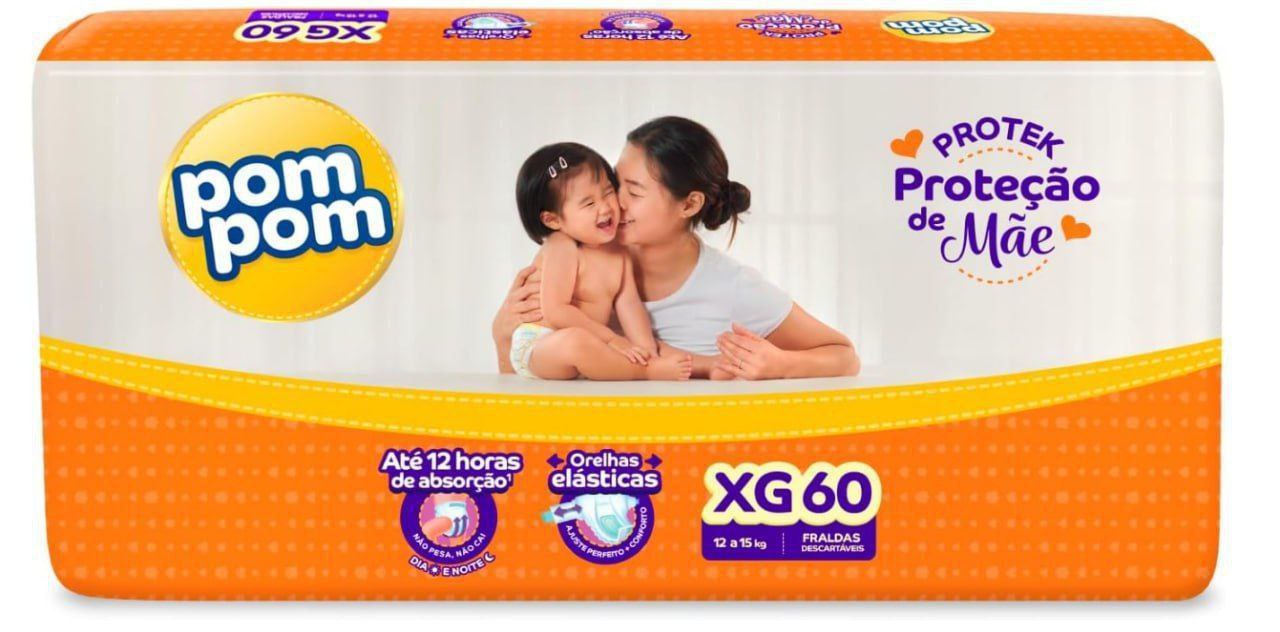 Fralda Pom Pom Protek Proteção de Mãe Hiper XG 60 Unidades
