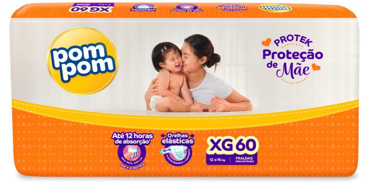 Fralda Pom Pom Protek Proteção de Mãe Hiper XG 60 Unidades