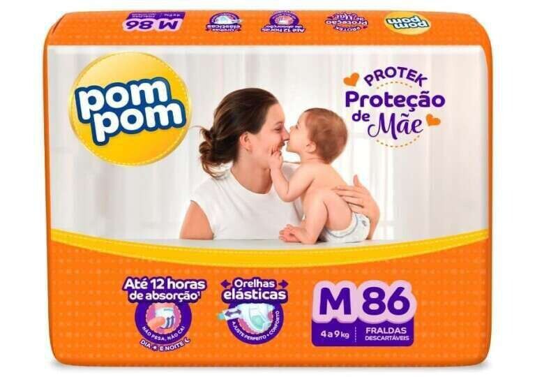 Fralda Pom Pom Protek Proteção de Mãe M com 86 Unidades